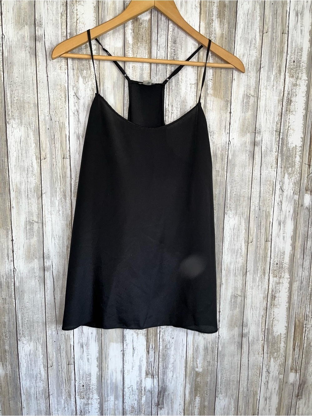 J.Crew Black Sheer Cami Tank Top Women M Satin Look Adjustable Straps Minimalist